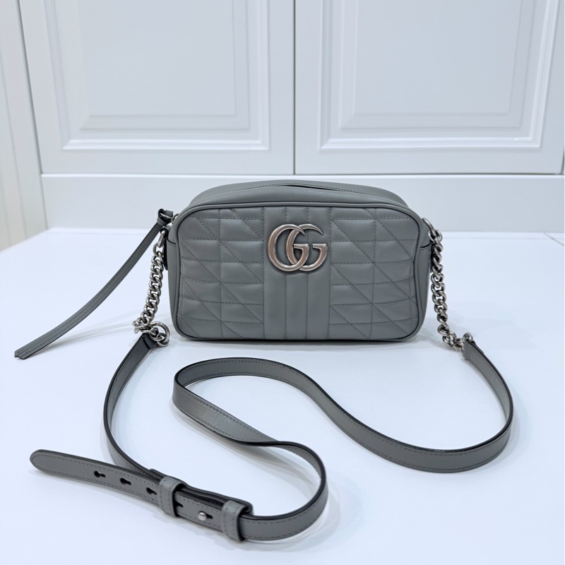 GUCCI GG Marmont 馬蒙 幾何 灰色 相機包 斜背包 肩背包 側背包 鍊條包-0