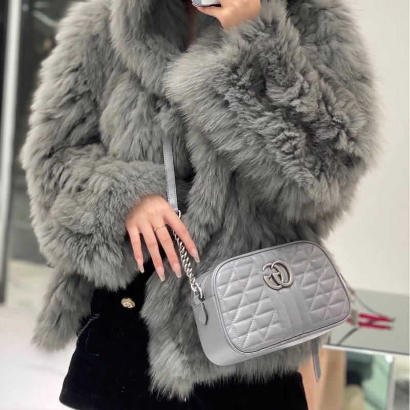 GUCCI GG Marmont 馬蒙 幾何 灰色 相機包 斜背包 肩背包 側背包 鍊條包-2