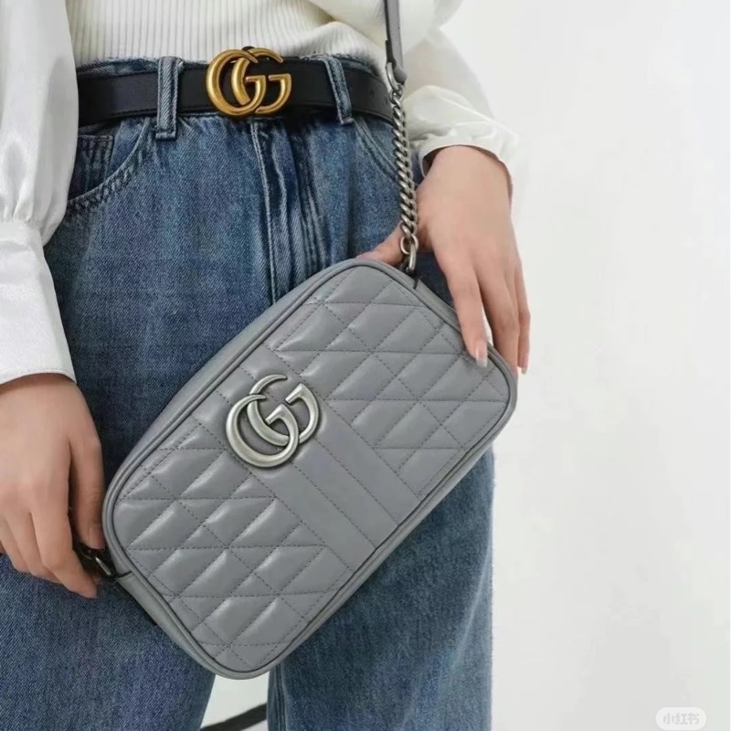 GUCCI GG Marmont 馬蒙 幾何 灰色 相機包 斜背包 肩背包 側背包 鍊條包-4