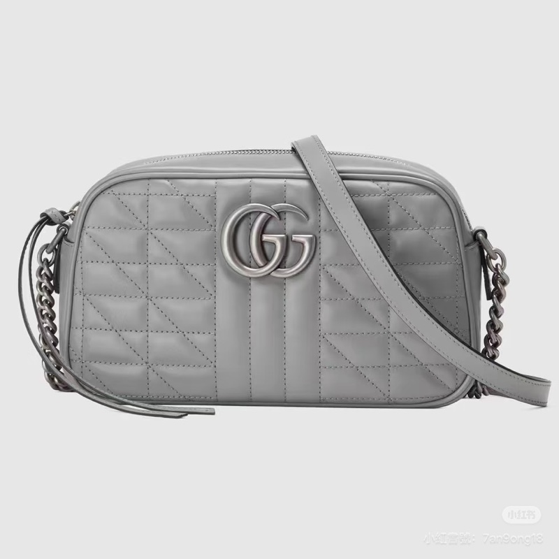 GUCCI GG Marmont 馬蒙 幾何 灰色 相機包 斜背包 肩背包 側背包 鍊條包-5