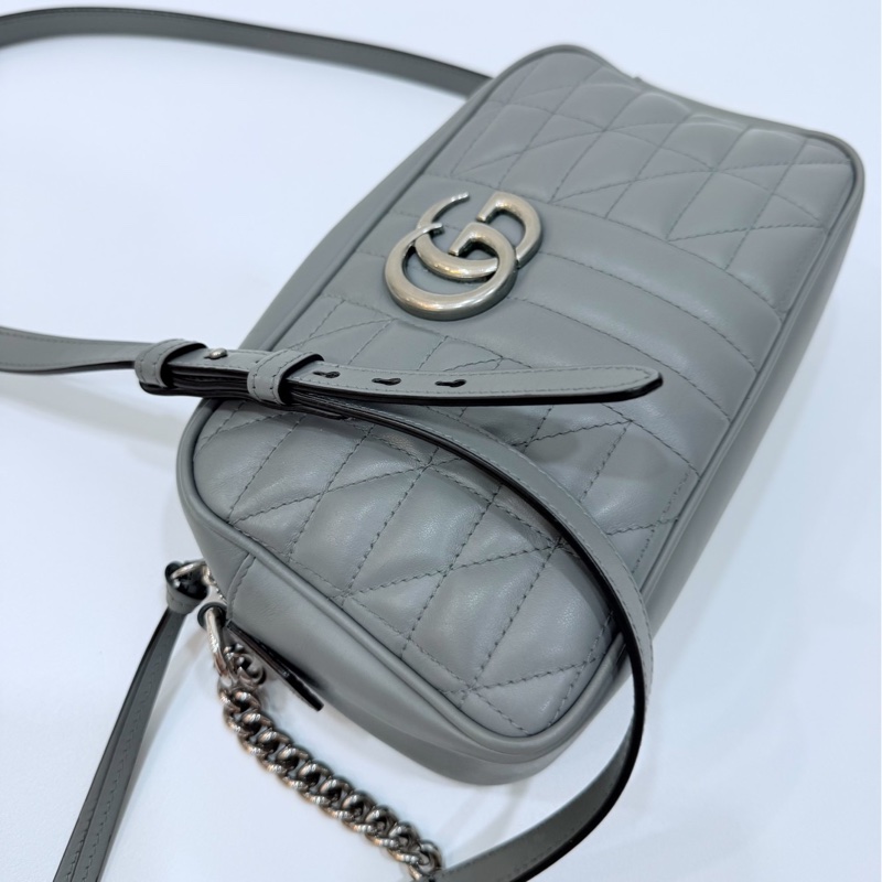 GUCCI GG Marmont 馬蒙 幾何 灰色 相機包 斜背包 肩背包 側背包 鍊條包-8