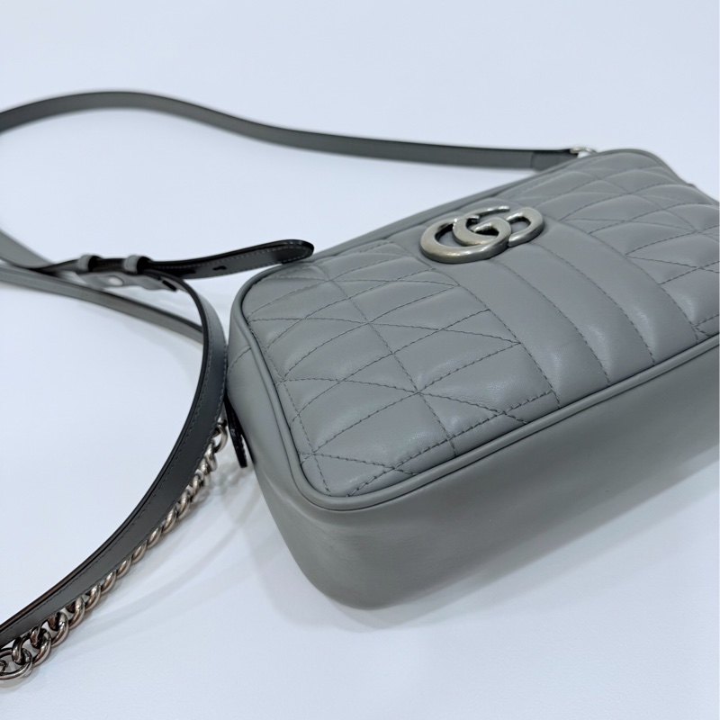 GUCCI GG Marmont 馬蒙 幾何 灰色 相機包 斜背包 肩背包 側背包 鍊條包-11