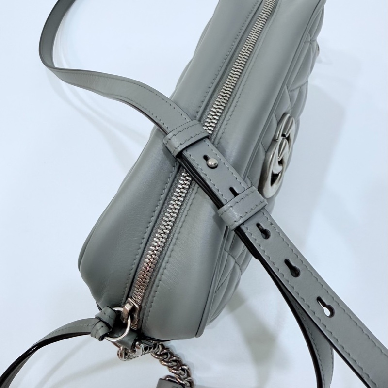 GUCCI GG Marmont 馬蒙 幾何 灰色 相機包 斜背包 肩背包 側背包 鍊條包-13