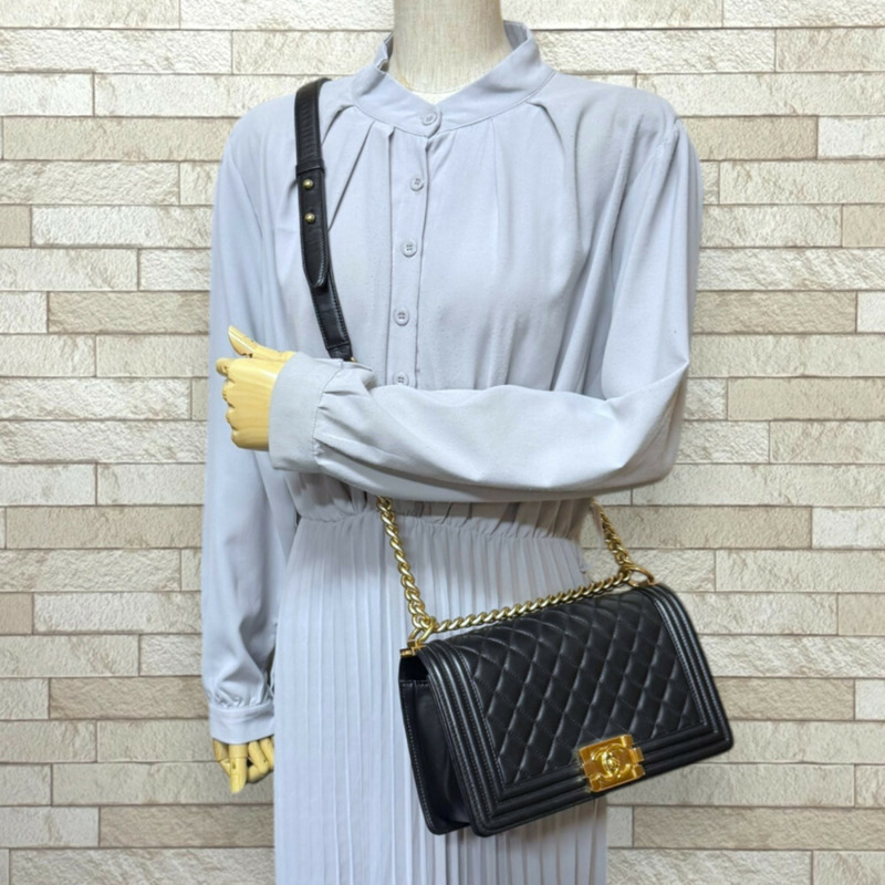 香奈兒 Boy Chanel 女士單肩包，羊皮，A67086，黑色，鏈條-1