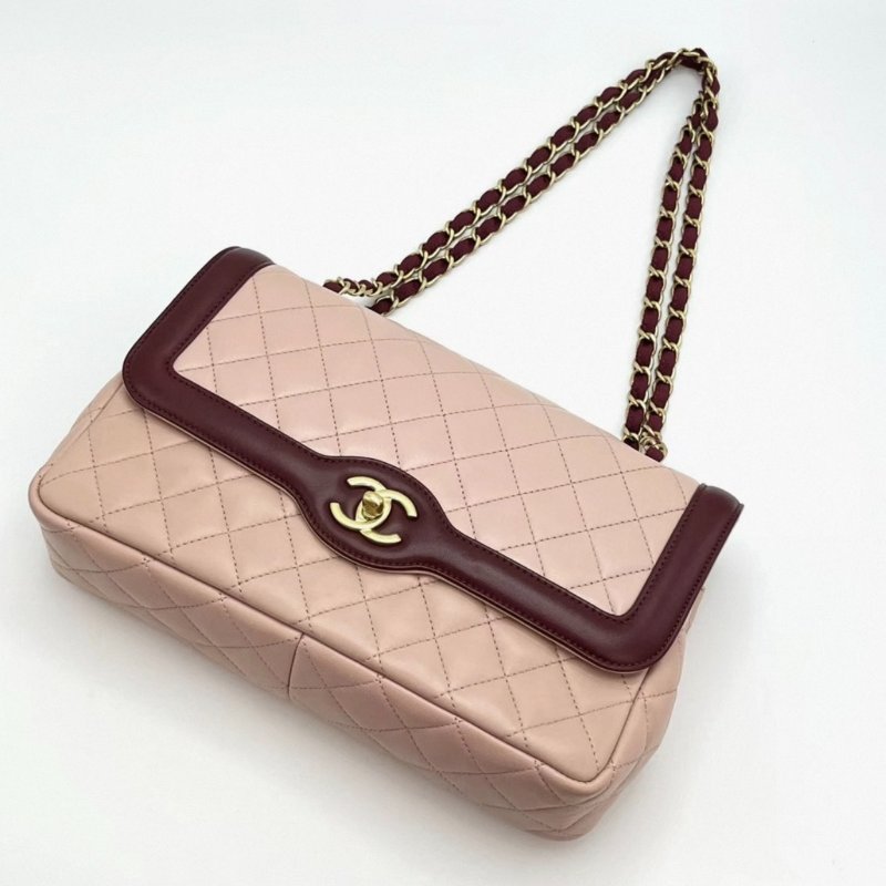 CHANEL 拼色CF季節款肩背斜背鏈條包 26*17*7 98新配件塵袋保卡-1