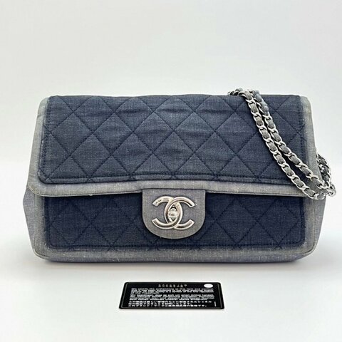 CHANEL 丹寧牛仔 CF大mini肩背斜背鏈條包 25*16*6 98新配件保卡塵袋