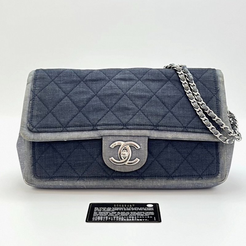 CHANEL 丹寧牛仔 CF大mini肩背斜背鏈條包 25*16*6 98新配件保卡塵袋-0