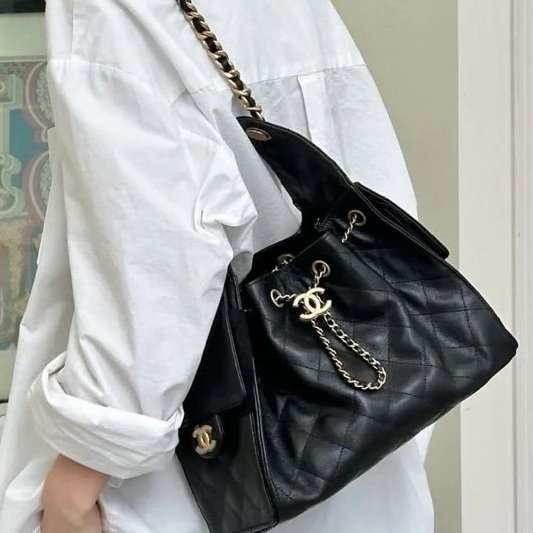 CHANEL黑色牛皮金釦 25bag-5