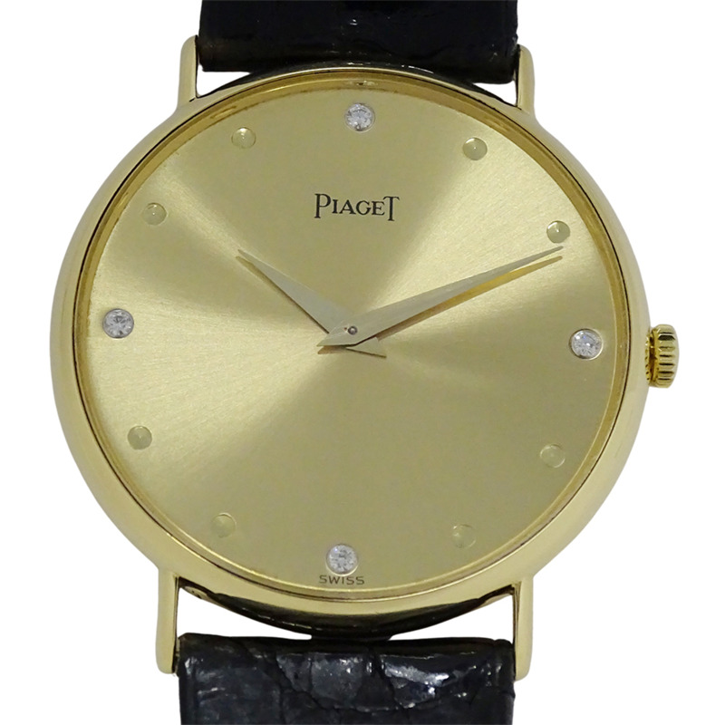 伯爵 Gubenaa 男士腕錶，4 顆鑽石，手動上鍊，750 黃金皮錶帶，90659，圓形，已翻新拋光-1