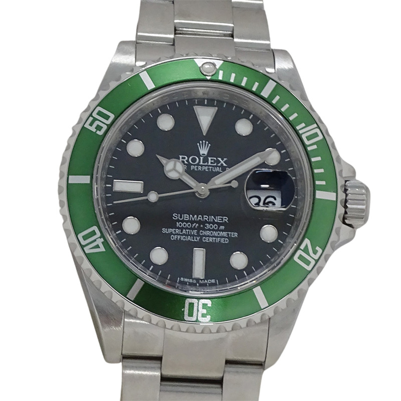 勞力士潛航者日曆型 16610LV G字頭男士自動腕錶，不鏽鋼錶殼，綠色錶盤，拋光處理-1