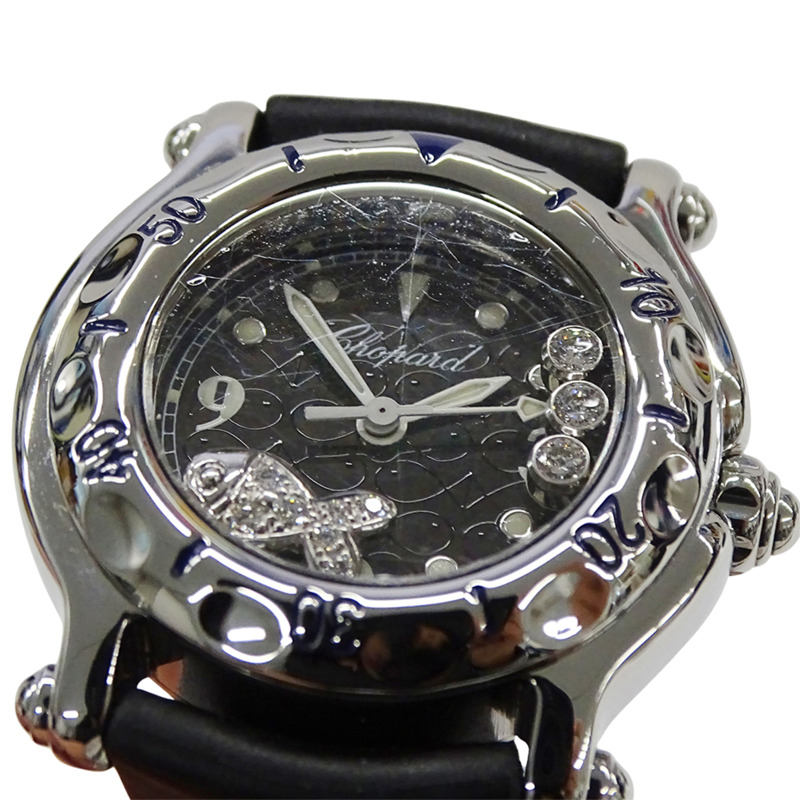 蕭邦 Happy Sport Fish 女士鑽石石英腕錶，不鏽鋼錶殼，橡膠錶帶，銀色/黑色，拋光，27/8923-6