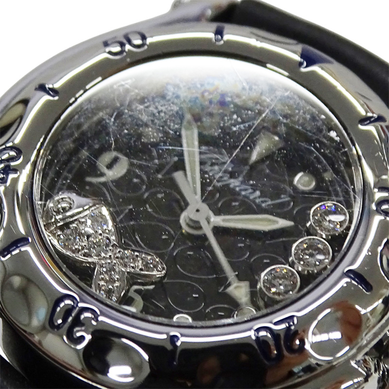 蕭邦 Happy Sport Fish 女士鑽石石英腕錶，不鏽鋼錶殼，橡膠錶帶，銀色/黑色，拋光，27/8923-7