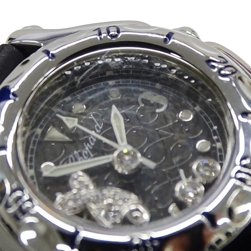 蕭邦 Happy Sport Fish 女士鑽石石英腕錶，不鏽鋼錶殼，橡膠錶帶，銀色/黑色，拋光，27/8923-8