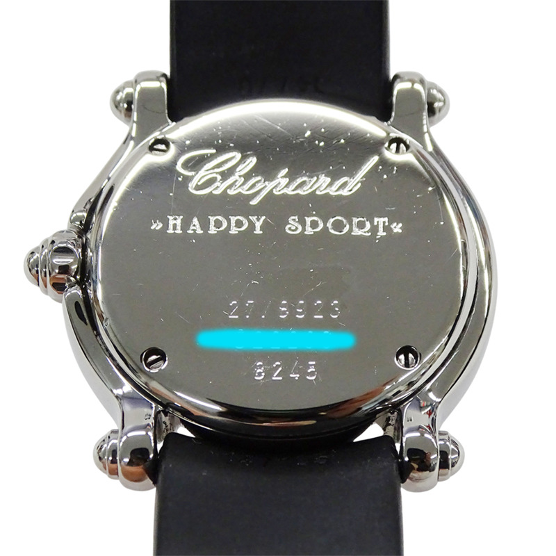 蕭邦 Happy Sport Fish 女士鑽石石英腕錶，不鏽鋼錶殼，橡膠錶帶，銀色/黑色，拋光，27/8923-9