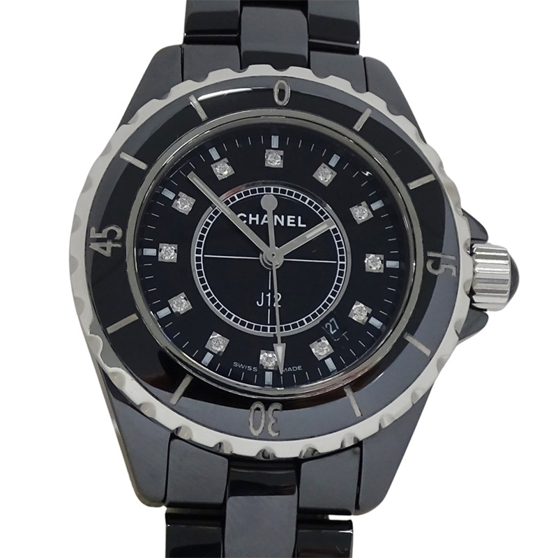 香奈兒女士腕錶，J12，12鑽，日期顯示，石英機芯，QZ，不鏽鋼錶殼，黑色陶瓷錶殼，H1625，拋光-1