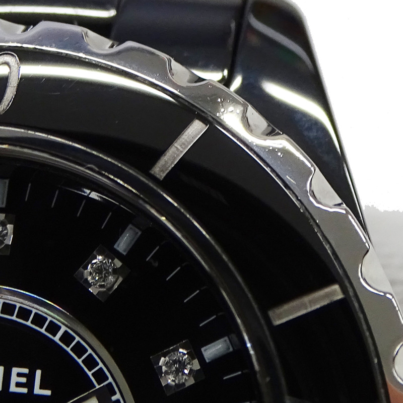 香奈兒女士腕錶，J12，12鑽，日期顯示，石英機芯，QZ，不鏽鋼錶殼，黑色陶瓷錶殼，H1625，拋光-12