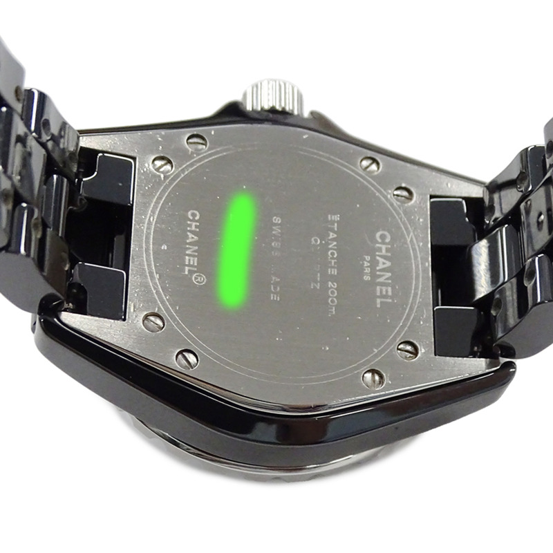 香奈兒女士腕錶 J12 日期石英 QZ 不鏽鋼黑色陶瓷 H0682 拋光-7