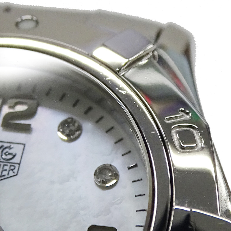 TAG Heuer Aquaracer WAF1415 BA0824 女士腕錶，貝殼錶殼，10 顆鑽石，日期顯示，石英機芯，不鏽鋼錶殼，銀色，拋光-10