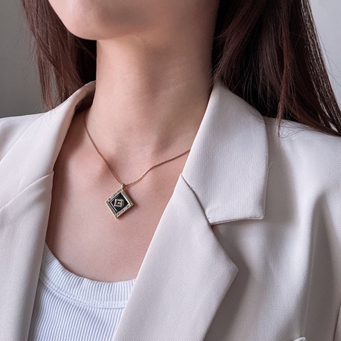 Givenchy G logo 鍍金 皓石 黑琺瑯 項鏈 頸鏈