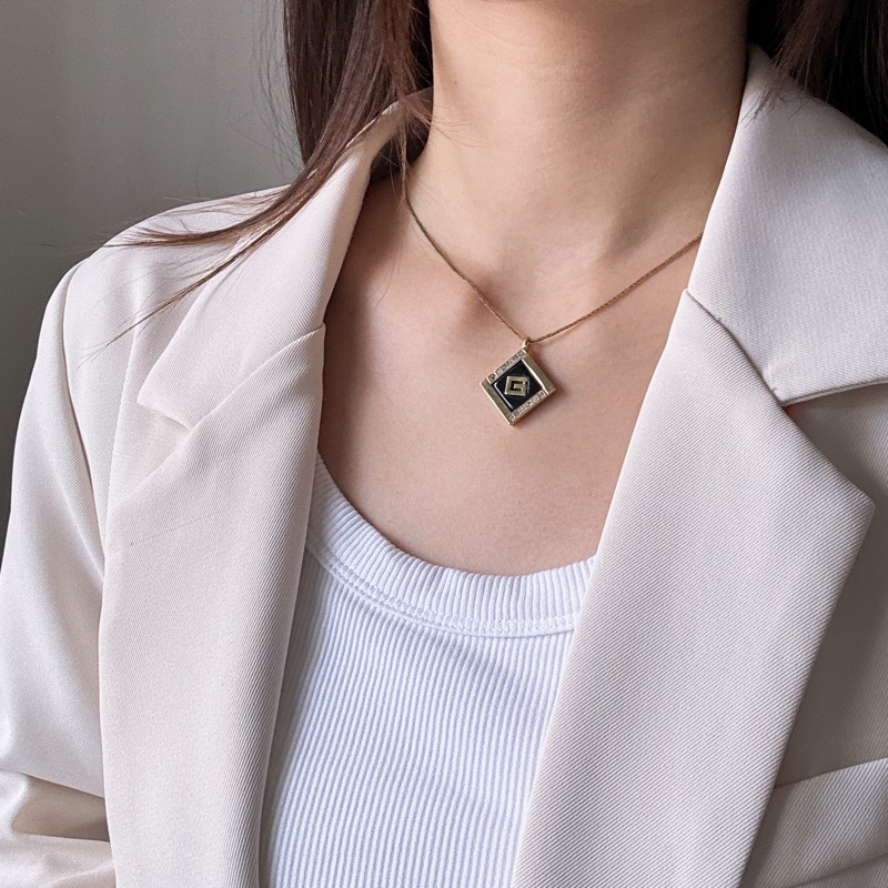 Givenchy G logo 鍍金 皓石 黑琺瑯 項鏈 頸鏈-1