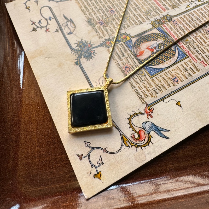 Givenchy G logo 鍍金 皓石 黑琺瑯 項鏈 頸鏈-4