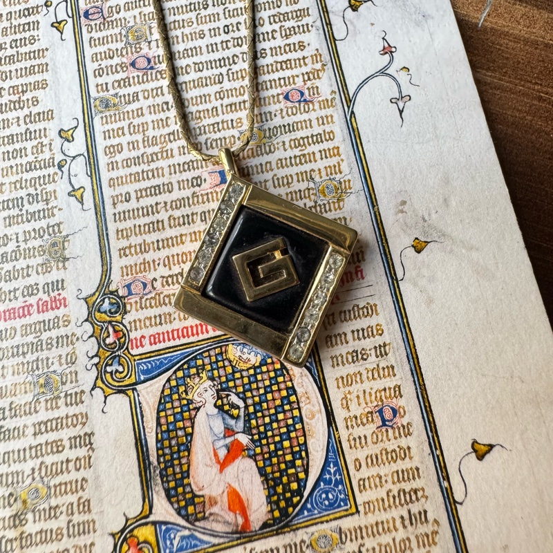 Givenchy G logo 鍍金 皓石 黑琺瑯 項鏈 頸鏈-8