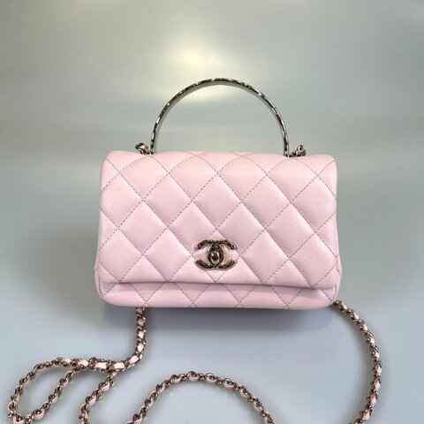 CHANEL HANDLE提把CF季節款20CM 荔枝粉 AS5554/晶片款