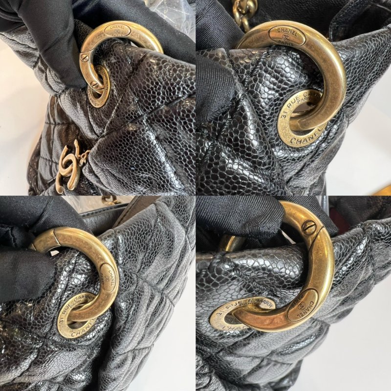 CHANEL 17開黑荔枝菱格紋金鍊托特包-8