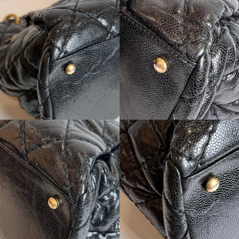 CHANEL 17開黑荔枝菱格紋金鍊托特包-9