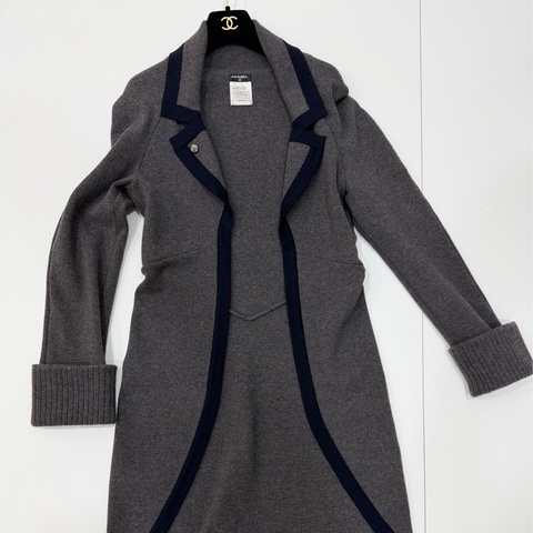 CHANEL 香奈兒 深灰色 長上衣 罩衫 長版 針織外套 針織上衣 毛衣 外套