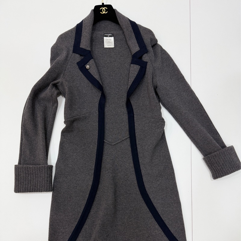 CHANEL 香奈兒 深灰色 長上衣 罩衫 長版 針織外套 針織上衣 毛衣 外套-0