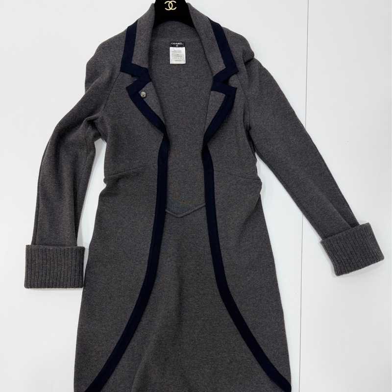 CHANEL 香奈兒 深灰色 長上衣 罩衫 長版 針織外套 針織上衣 毛衣 外套-1
