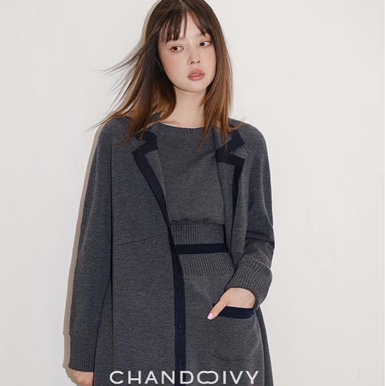 CHANEL 香奈兒 深灰色 長上衣 罩衫 長版 針織外套 針織上衣 毛衣 外套-4