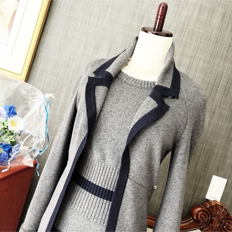 CHANEL 香奈兒 深灰色 長上衣 罩衫 長版 針織外套 針織上衣 毛衣 外套-7