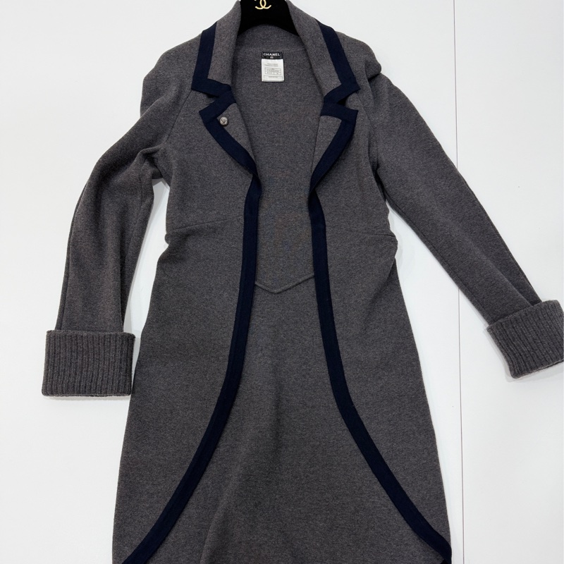 CHANEL 香奈兒 深灰色 長上衣 罩衫 長版 針織外套 針織上衣 毛衣 外套-10