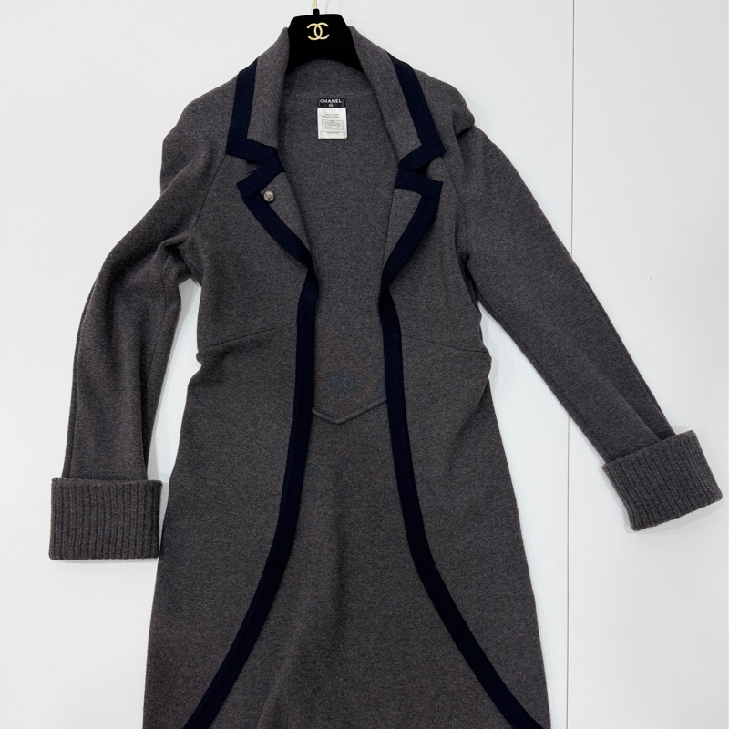 CHANEL 香奈兒 深灰色 長上衣 罩衫 長版 針織外套 針織上衣 毛衣 外套-19