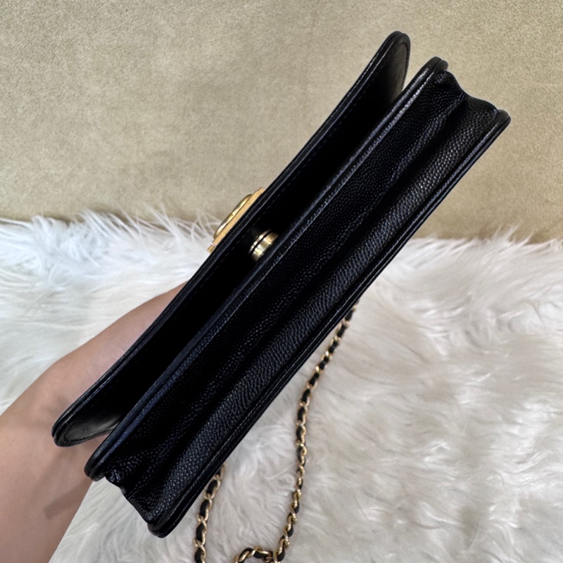 Chanel Boy WOC 黑金荔枝皮斜背包-4