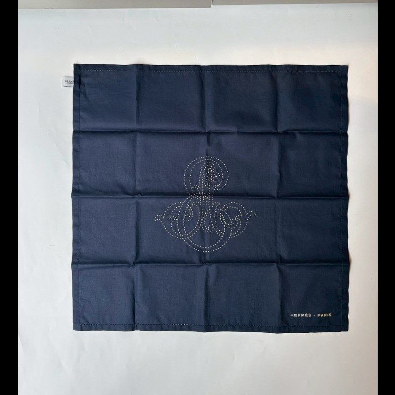 Hermes 深藍刺繡手帕-0