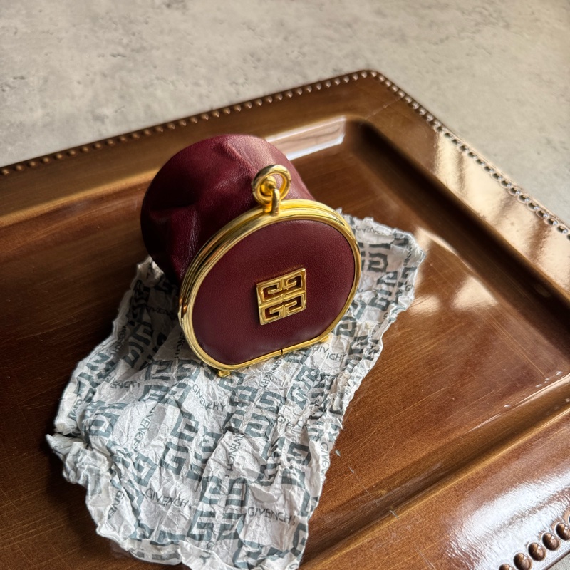 Givenchy 皮革收納盒 零錢包 耳機包 酒紅色真皮-0