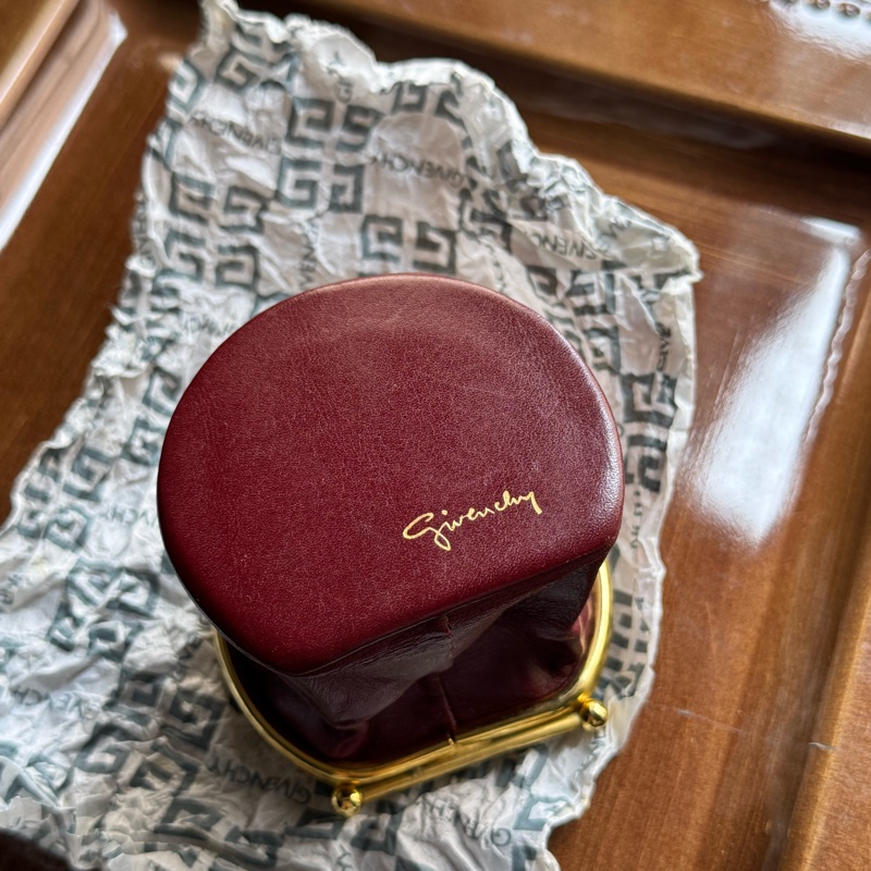 Givenchy 皮革收納盒 零錢包 耳機包 酒紅色真皮-3