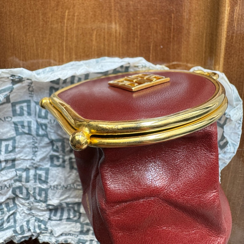 Givenchy 皮革收納盒 零錢包 耳機包 酒紅色真皮-5