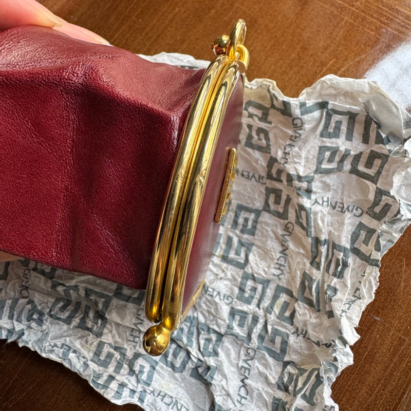 Givenchy 皮革收納盒 零錢包 耳機包 酒紅色真皮-6