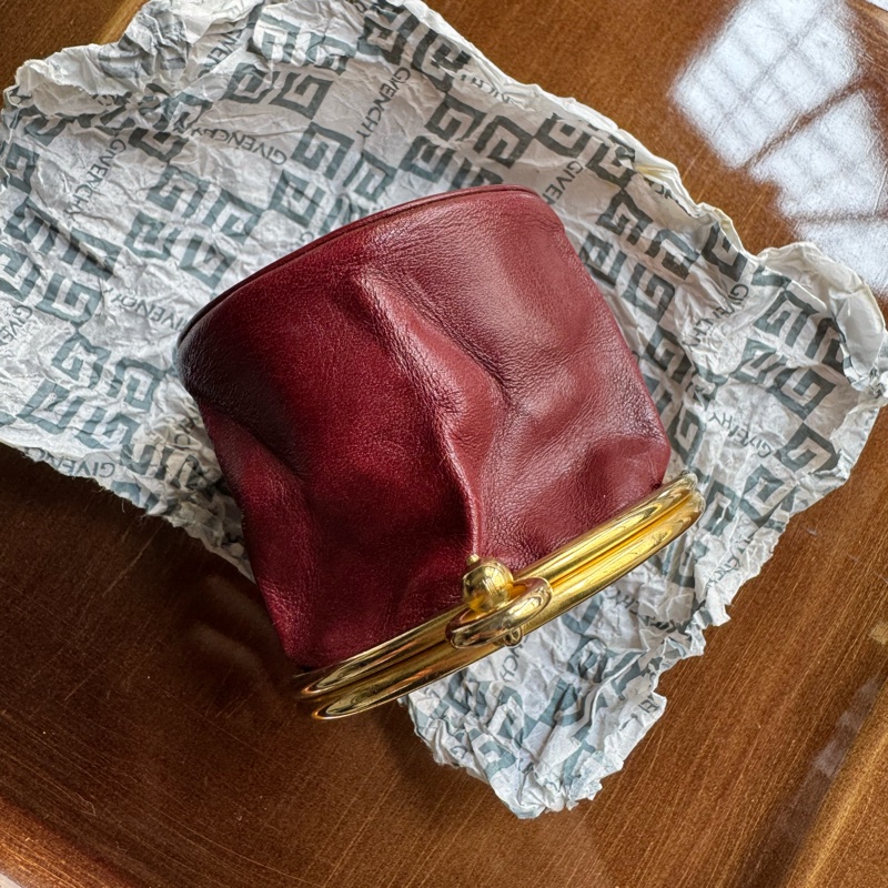 Givenchy 皮革收納盒 零錢包 耳機包 酒紅色真皮-7