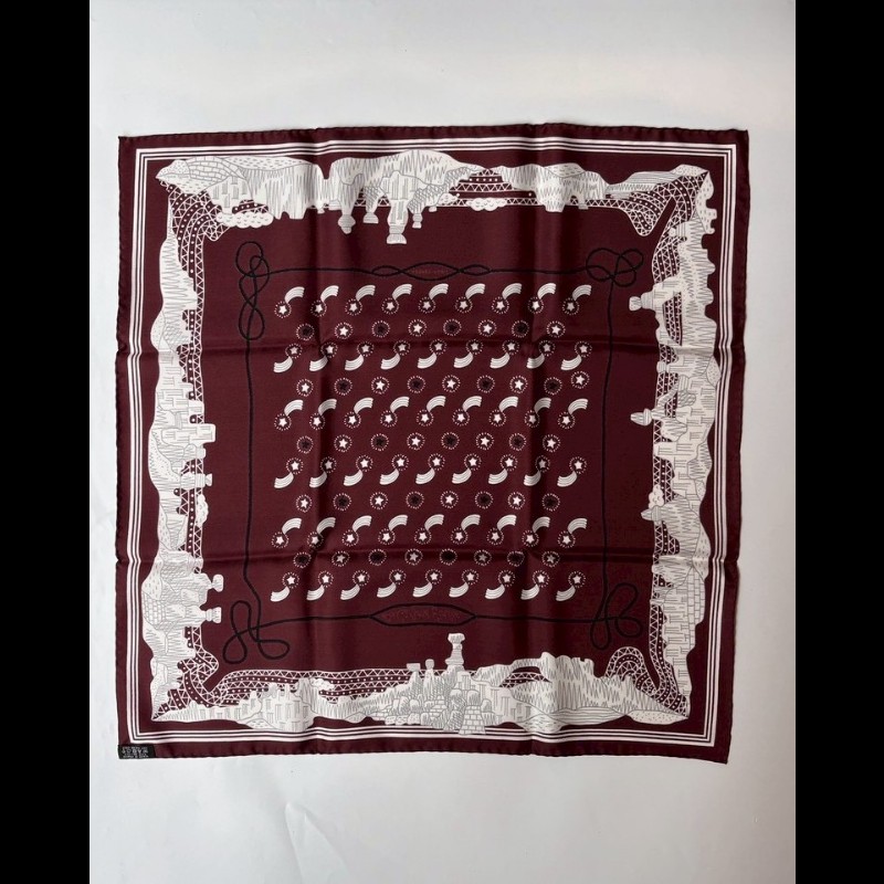 Hermes 咖啡紅白 星光峽谷圖 方絲巾 Les canyons etoiles-2