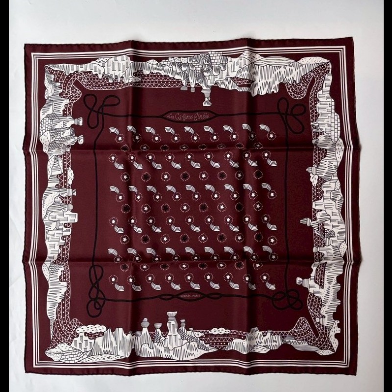 Hermes 咖啡紅白 星光峽谷圖 方絲巾 Les canyons etoiles-3