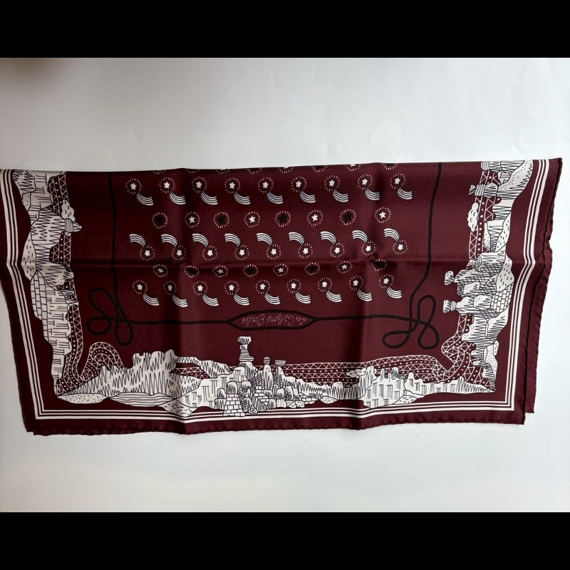 Hermes 咖啡紅白 星光峽谷圖 方絲巾 Les canyons etoiles-4