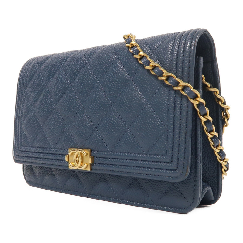 CHANEL 牛皮皮革Boy Wallet On Chain金扣鏈帶肩背袋-2