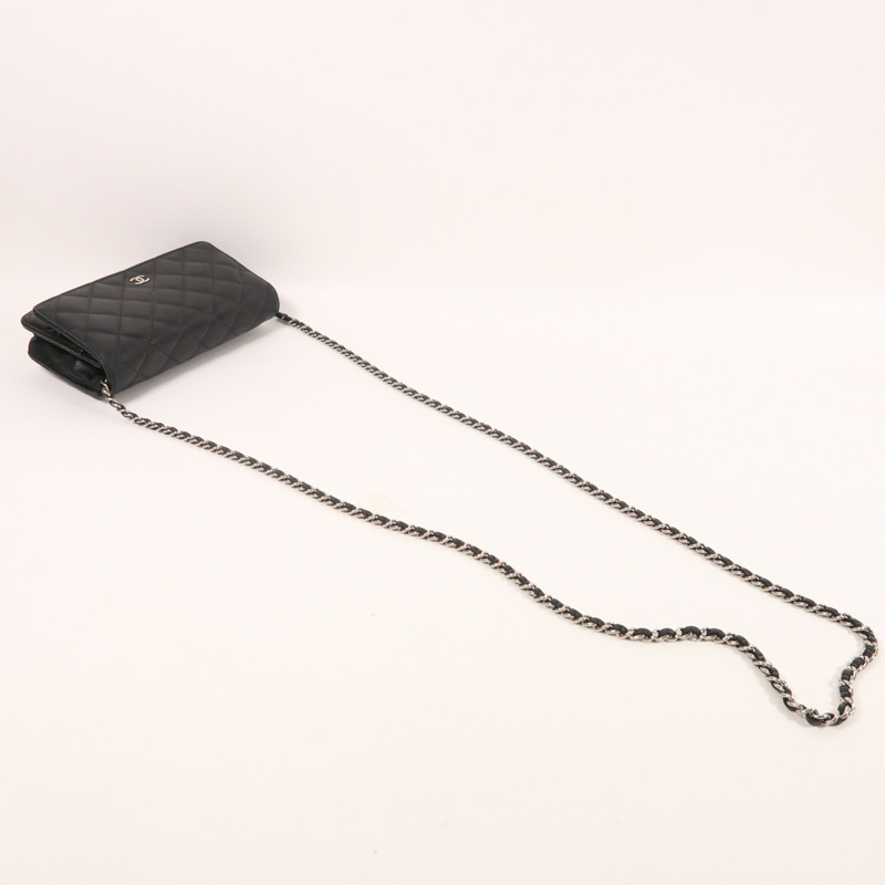 CHANEL 羊皮皮革WOC Wallet On Chain銀扣鏈帶肩背袋-7
