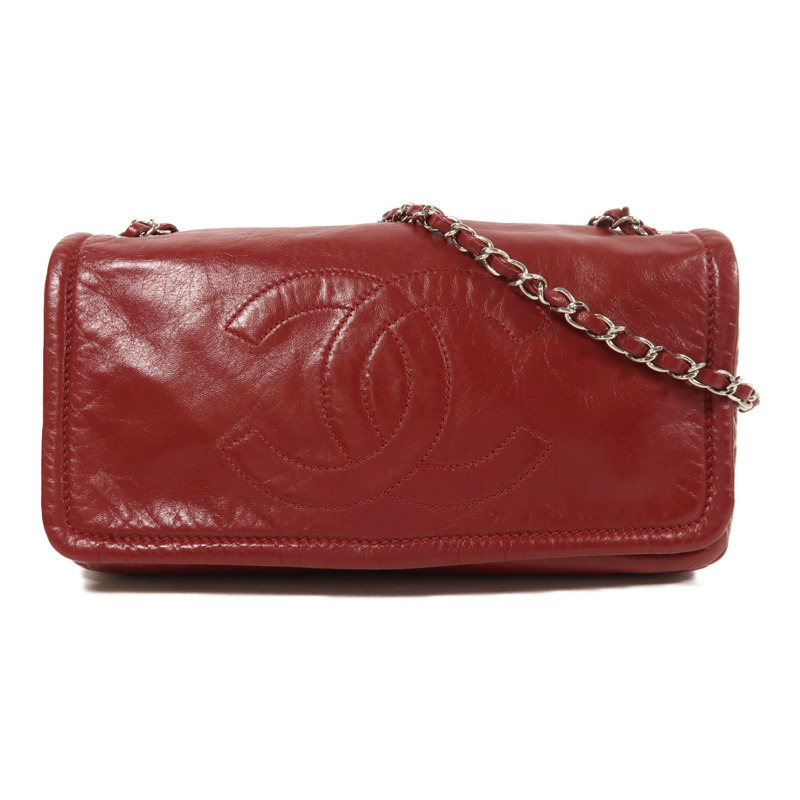 CHANEL 牛皮皮革Chain Shoulder銀扣鏈帶肩背袋-0