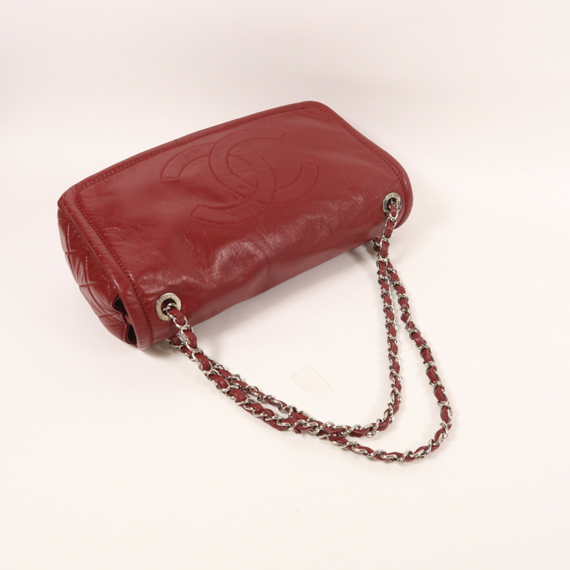 CHANEL 牛皮皮革Chain Shoulder銀扣鏈帶肩背袋-8